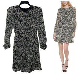 Tommy Hilfiger Womens Dress Size 4 Floral Garden Godet Fit & Flare Long Sleeves